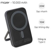 Pin sạc dự phòng Polymer 10000mAh Không dây Magnetic Type C PD 20W Mazer MagAir16