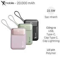 Pin sạc dự phòng Polymer 20000mAh Type C PD QC 3.0 22.5W Xmobile MH811 kèm Cáp Lightning và Type C