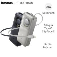 Pin sạc dự phòng Polymer 10000mAh Type C PD 30W Baseus Free2Pull PPSS1030 kèm Cáp Type C