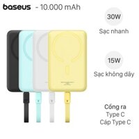 Pin sạc dự phòng Polymer 10000mAh không dây Magnetic Type C PD 30W Baseus PPCXM10T kèm cáp Type C