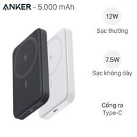 Pin sạc dự phòng Polymer 5000mAh không dây Magnetic Type C 12W Anker MagGo A1611