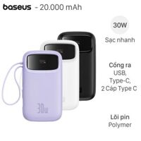 Pin sạc dự phòng Polymer 20000mAh Type C PD 30W Baseus Qpow 2 PPQD4-20C kèm Cáp Type C