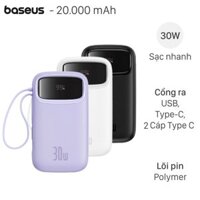 Pin sạc dự phòng Polymer 20000mAh Type C PD 30W Baseus Qpow 2 PPQD4-20C kèm Cáp Type C