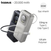 Pin sạc dự phòng Polymer 20000mAh Type C PD 65W Baseus Free2Pull PPLSC01-20 kèm cáp Type C