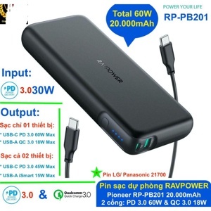 Pin sạc dự phòng RavPower RP-PB201 - 20000mAh