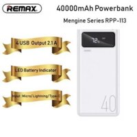 Pin sạc dự phòng Remax RPP-113 40.000mAh chính hãng, Tích hợp đèn pin, 3 cổng input, 4 cổng USB, Chất liệu an toàn