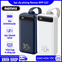 Pin sạc dự phòng Remax RPP-522 chính hãng, Pin trâu 30000mAh, Sạc nhanh 20W, Tích hợp 4 cổng sạc, Bảo hành 12 tháng