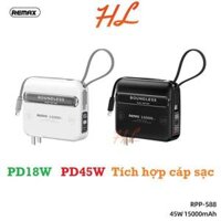Pin Sạc Dự Phòng Remax RPP-588 15000mAh PD45W, 18W (Kiêm Cốc Sạc, Tích Hợp Cáp Sạc) - BH 12 tháng - Hunglongpc