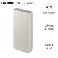 Pin sạc dự phòng Samsung 20000mAh Type C PD 45W EB-P4520 Chính Hãng Mới 100% Nguyên Seal