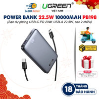 Pin sạc dự phòng siêu mỏng Ultra Slim 10000mAh UGREEN PB198 Sạc Nhanh 2 chiều PD20W+22.5W, Led hiển thị, Sạc nhỏ giọt