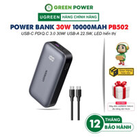 Pin sạc dự phòng UGREEN 10000mAh 30W PB502 25185 | Chuẩn USB-C 30 PD/Q.C 3.0/ USB-A 22.5W | Led hiển thị - Chính hãng