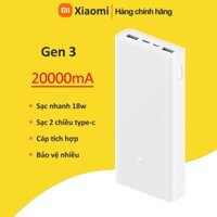 Pin sạc dự phòng Xiaomi gen 3 20000 mAh,Mi 18W Power Bank 3,Sạc Nhanh USB Type C