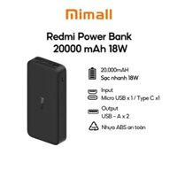 Pin Sạc Dự Phòng Xiaomi Redmi 20000mAh PB200LZM Tích Hợp Cổng USB Type - C In Hỗ Trợ Sạc Nhanh 18W - Hàng Chính Hãng - Đen