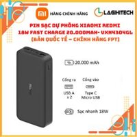 Pin Sạc Dự Phòng Xiaomi Redmi 20000mAh PB200LZM Tích Hợp Cổng USB Type - C In Hỗ Trợ Sạc Nhanh 18W - Hàng Chính Hãng - Đen