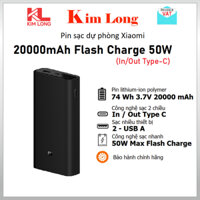 Pin sạc dự phòng Xiaomi 20000mah 50W MAX Flash Charge (Ra/Vào Type-C) BHR5121GL - Hàng chính hãng