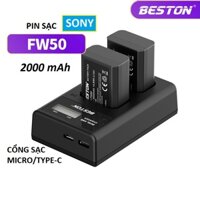 Pin sạc NP-FW50 2000mAh, bộ sạc BESTON Dùng Cho Máy Ảnh Sony a6100 a6300 a6500 a7m2 r2 s2 a5100 NEX-C3 NEX-C7 a33 a37