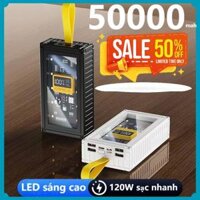 Pin sự Sạc Dự Phòng trong suốt sạc nhanh 50.000MAH đèn sạc nhiều thiết bị dung lượng 100000mah lớn new có LED sáng