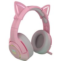 Pink Gaming Headset with Retractable Mic, Detachable Cat Ear Headphones for PS4, Xbox One, PC, Mobile Phone, 7.1 Stereo LED Light, Self-Adjusting L...