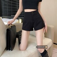 「Pink OOTD」Quần short nữ cao thắt eo phong cách Hàn Quốc, kiểu dáng thẳng, đen, ôm sát, phù hợp với mùa hè.