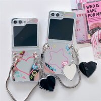 Pink star love shape mirror hand strap hard flip case samsung galaxy z flip 5 4 3 5g z flip3 flip4 flip5 vỏ chống sốc