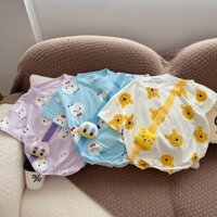 Pinpoo Bộ áo liền quần bé mùa hè cotton in đầy đủ Vịt Donald hình bé bộ quần áo