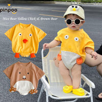 Pinpoo Gấu Đẹp Màu Vàng Gà Con & Gấu Nâu Trẻ Sơ Sinh Onesie 0-2 Tuổi Quần Áo Hoạt Hình Cho Bé Với Họa Tiết Nhiều Màu Sắc - Trang Phục Cotton Hữu Cơ Cho Bé Mặc Hàng Ngày Thoải Mái