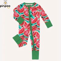 Pinpoo Sợi Tre Body Cho Bé Họa Tiết Dưa Hấu Dài Tay Ếch Trang Phục Bộ Đồ Ngủ