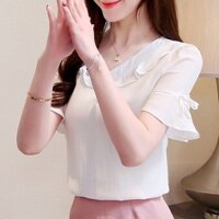 Pinxin [7428 Yêu Thích] Áo Ngắn Tay Mới Ngọt Ngào Kích Thước Lớn Áo Chiffon Rộng Thoải Mái Thời Trang Nữ Áo T-Shirt Đa Năng