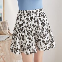 Pinxin [91% Đánh giá Tích cực] Váy ngắn bánh chiffon hoa cúc mùa hè cho phụ nữ, mới, chống lộ, eo cao, váy xếp ly hoa