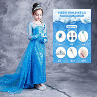 Pinxin [Hơn 2.000 Khách Hàng Lại Đến] Váy Công Chúa Frozen cho Bé Gái, Váy Công Chúa Elsa với Đuôi cho Mùa Xuân và Mùa Hè