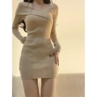 Pinxin Olanshi Đầm đen dệt kim phong cách Chanel cho người trưởng thành đầu thu, đầm ôm sát cao cấp cho cô gái nóng bỏng