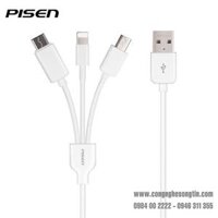 PISEN - Dây Cáp Sạc AP07-1200 3 in 1 Cổng Micro - Cổng Lightning - Cổng Type C - 1,2m