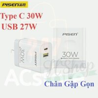 [PISEN PD 30W 2 cổng  ] Củ Sạc Nhanh Pisen Quick PD QC Công Suất 30W (USB  + Type C) - cho 14 pro max 13 12 11 xs xr