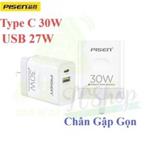 [PISEN PD 30W 2 cổng  ] Củ Sạc Nhanh Pisen Quick PD QC Công Suất 30W (USB  + Type C) - cho 14 pro max 13 12 11 xs xr
