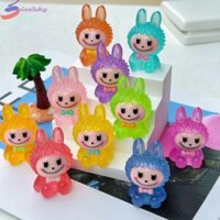 Pixelsky 10 chiếc Đồ chơi Labubububu bằng nhựa hoạt hình, Búp bê Labububububuku màu kẹo Mini phát sáng, Kẹp tóc DIY Nhựa phát sáng ban đêm 3D Labubububugu Chìa khóa ô tô trang trí nhỏ