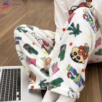 Pixelsky Kitty Cat Pyjama Quần, Crayon Shin-chan Bear Flannel Fleece Quần, Hoạt Hình Thời Trang Dày Ấm Áp Kawaii Quần Vải Co Giãn Dạo Phố