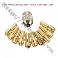 PKK1173 Bộ 10 Đầu Kẹp Mũi Khoan Mini 0.5-3.2mm Trục 4.3mm Kèm Đầu Chụp