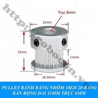 PKK733 Pulley Bánh Răng Nhôm 3M20 20 Răng Bản Rộng Đai 11mm Trục 6mm