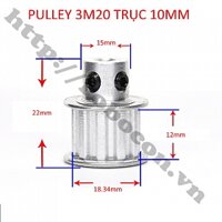 PKK734 Pulley Bánh Răng Nhôm 3M20 20 Răng Bản Rộng Đai 11mm Trục 10mm