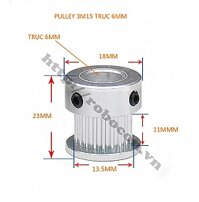 PKK748 PULLEY BÁNH RĂNG NHÔM 3M15 15 RĂNG BẢN RỘNG ĐAI 11 TRỤC 6MM ĐẦU TO