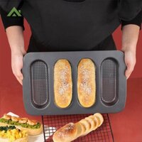 Pkyeg Hot Dot Bun Pan, Thép Carbon Đục Lỗ Chống Dính Hotdog Bun Khuôn Bánh Mì Hình Dạng Bánh Mì Nướng Bánh Baguette Mini giòn Cho Nóng