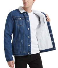 Plaid&Plain Men's Fleece Lined Borg Collar The Sherpa Trucker Jacket Jean Denim Jacket