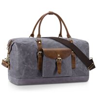 Plambag Oversized Duffel Bag, Water-repellent Canvas Leather Trim Overnight Luggage Bag(Gray)