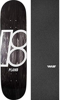 Plan B Skateboards Stained Black Skateboard Deck - 8.25" x 32.1" with Jessup WS Die-Cut Black Griptape - Bundle of 2 Items