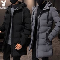 Playboy Áo Khoác Phao cotton Dày Dặn Có Mũ Trùm Dáng Dài Vừa Vặn Thời Trang Mùa Đông Cho Nam