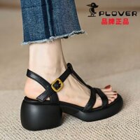 PLOVERGiày Cao Gót Nữ2024Mùa Hè Phong Cách Mới Đế Mềm Da Mềm RetroTLoại Dép Hở Ngón Đế Dày Bánh Xốp
