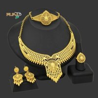 Plpj 4 Cái / bộ 24k Mạ Vàng Cô Dâu Vòng Cổ Bông Tai Vòng Tay Ấn Độ Nữ Bộ Trang Sức MỚI