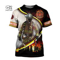 Plstarcosmos ❥ ❈ In hình Nam / Nữ FireFighter Lính Cứu Hỏa Anh Hùng Cosplay Áo Quần Short Tay Áo Ngộ nghĩnh Unisex Harajuku Dạo Phố-a1
