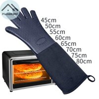 Plumhome Khâu Màu Trơn Chịu Nhiệt Nhà Bếp Găng Tay Nấu Ăn Bền Chống Trơn Trượt Lò Nướng Găng Tay BBQ Cực Dài Hữu Ích VN