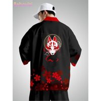 Plus Áo Khoác Kimono In Hình Cáo Thời Trang Cá Tính Cho Nam